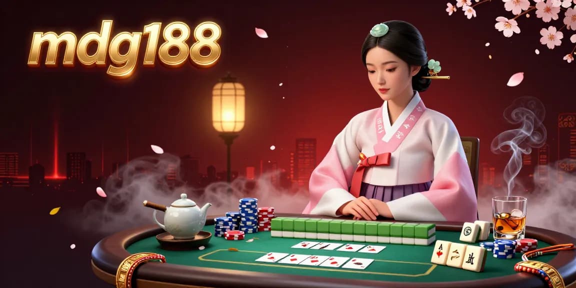 Experience thrilling gaming with mdg188, featuring an elegant woman surrounded by poker elements.