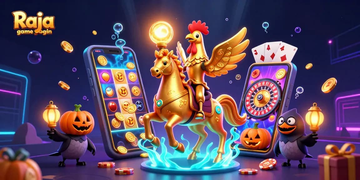 Experience Raja game login gameplay with exciting characters and vibrant casino elements in this 3D illustration.