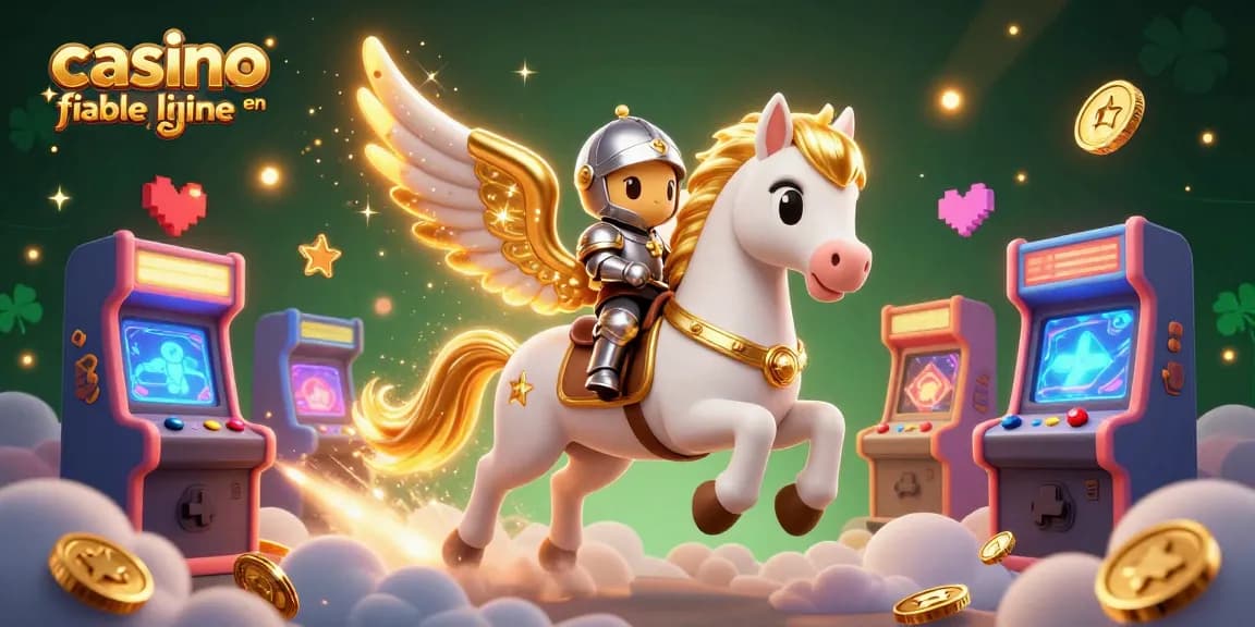 Découvrez un gameplay passionnant au casino fiable en ligne, mettant en vedette un chevalier et un cheval céleste dans une atmosphère remplie d'arcades.