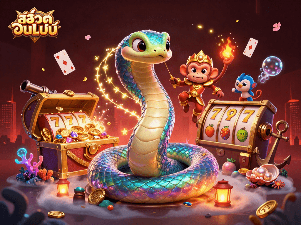 Win big with online slot games in this vibrant 3D illustration showcasing diverse gaming elements and characters.