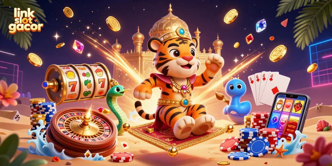 Engage with link slot gacor in this vibrant 3D casino artwork featuring thrilling slot elements and characters.