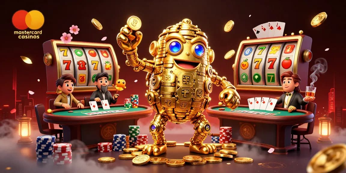 Experience exciting gameplay at mastercard casinos with 3D golden golem and vibrant poker elements.