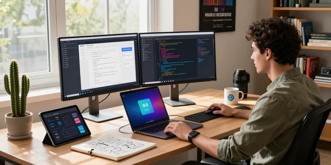 Developer managing tasks with clawbot in a modern tech workspace