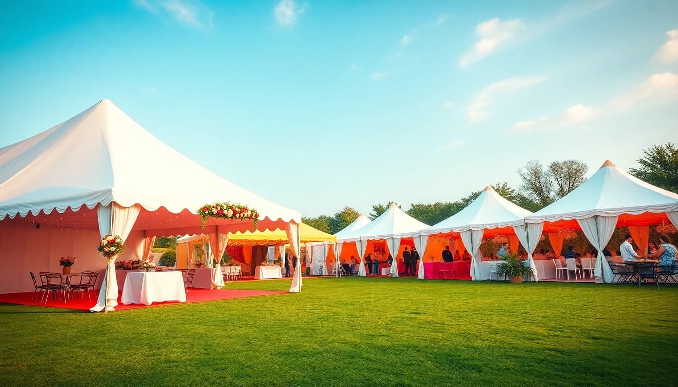 Discover a range of tent rentals beautifully arranged for an outdoor celebration.