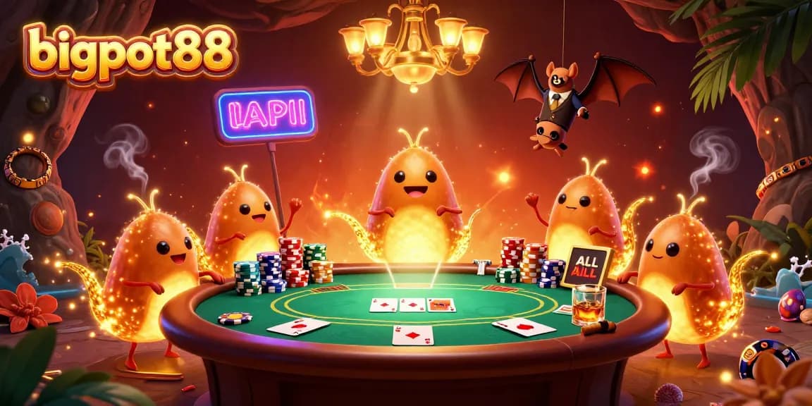 Experience bigpot88 gameplay with glowing glowworms and a unique bat dealer in a vibrant cave casino.