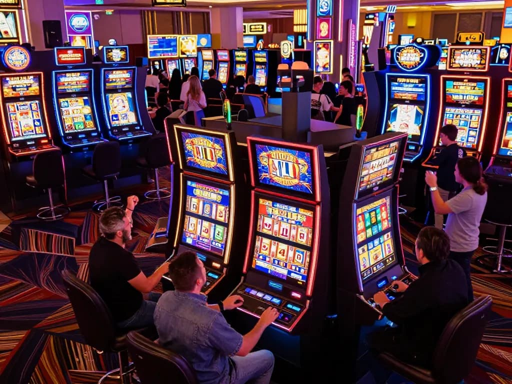 Celebrating a big win at slot gacor gampang menang machines in a vibrant casino atmosphere.