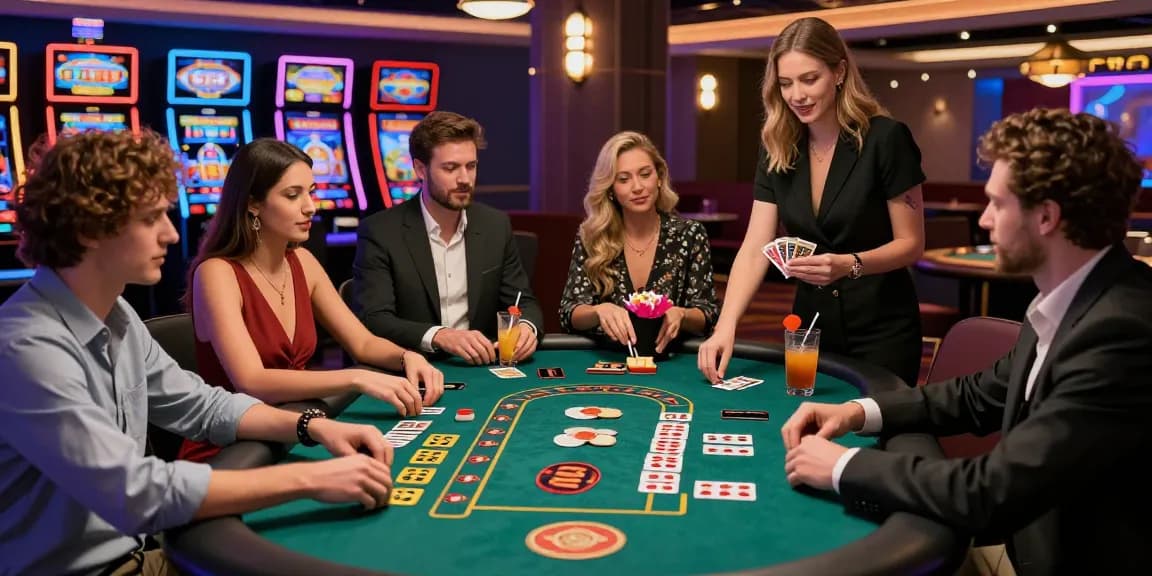 Enjoying exciting games together at credit card casinos UK, showcasing vibrant tables and modern players