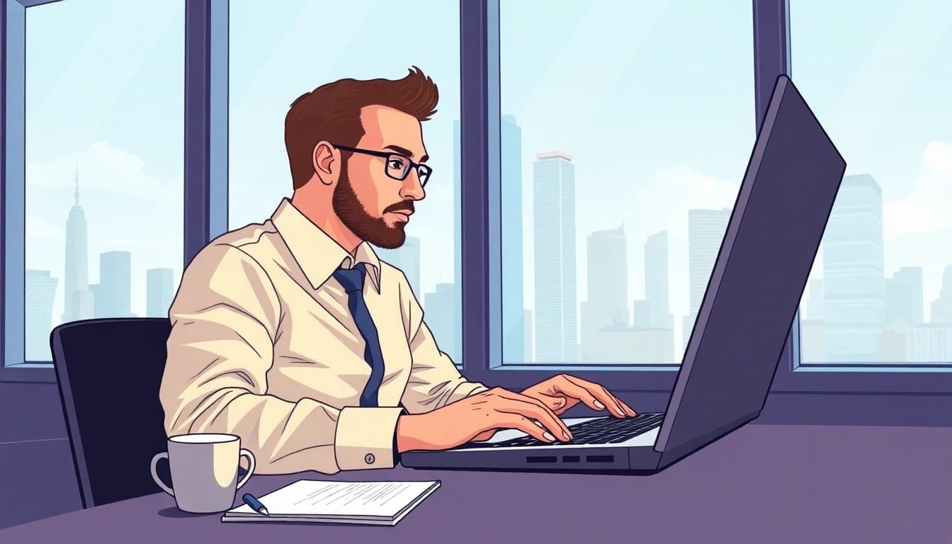 Discover features of the best stock trading app In ksa through an engaged trader in a modern office.