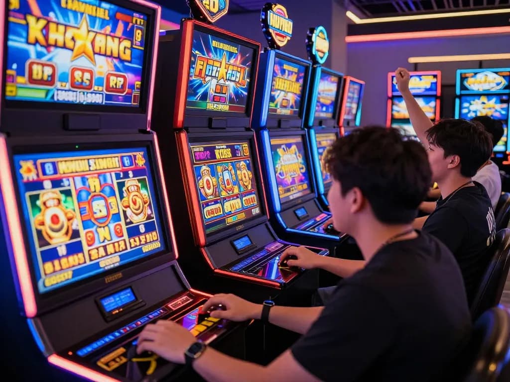 Players enjoying thrilling slot bet kecil moments on vibrant online casino games