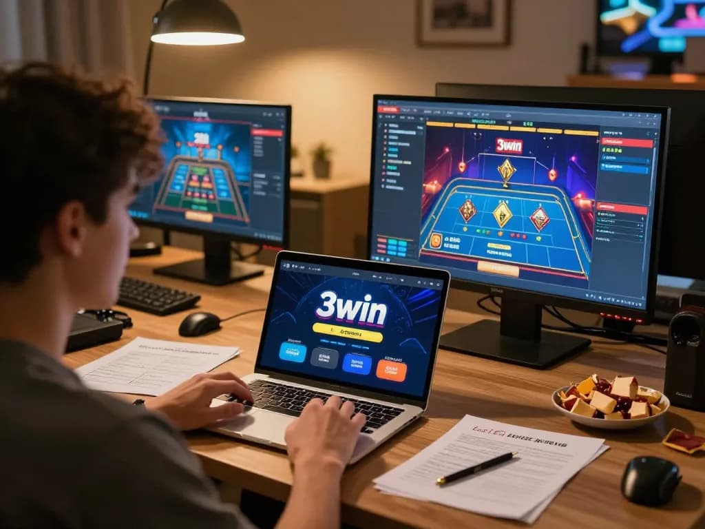 Player actively using the 3win casino app on a laptop during an engaging online gaming session