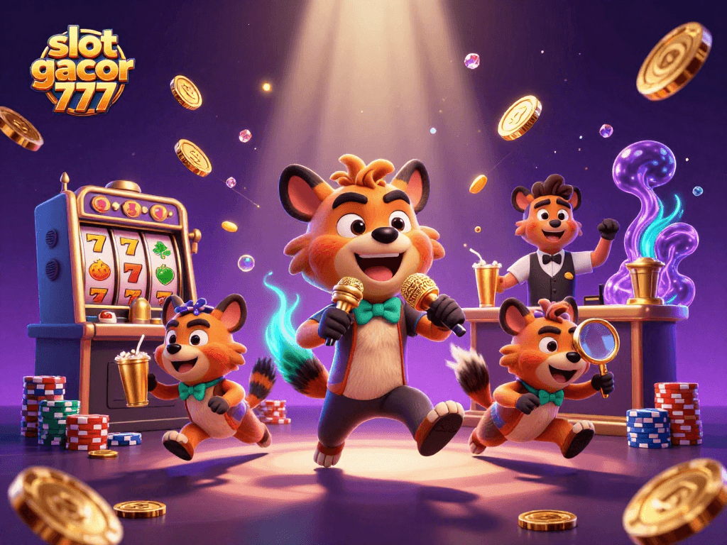 Experience the excitement of slot gacor 777 with hyenas in a dynamic casino scene brimming with action and rewards.