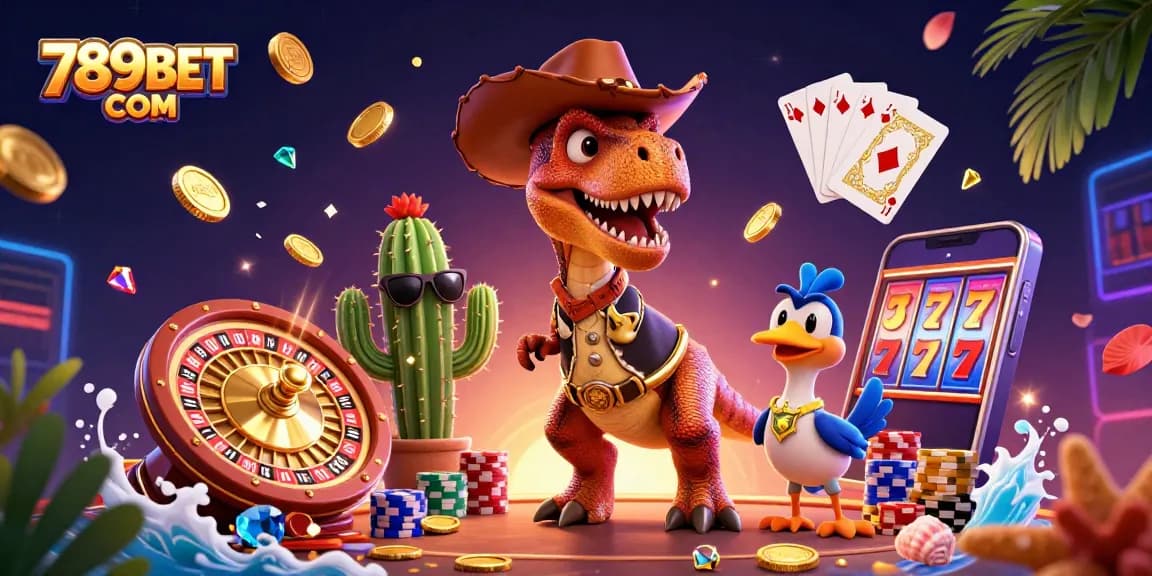 Experience fun gaming adventures with 789BET COM in this vibrant casino illustration.
