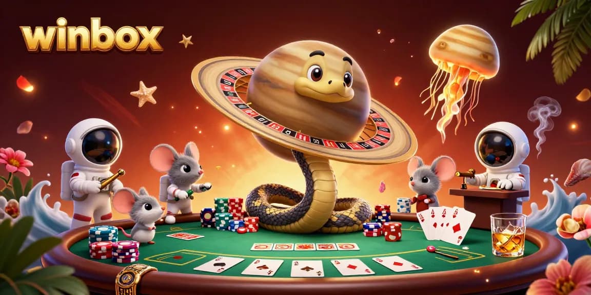 Experience the winbox action with vibrant casino scenes and playful characters in a dynamic cosmic setting.