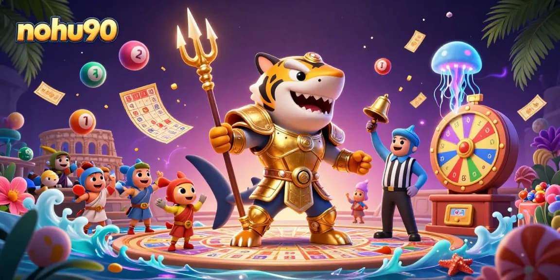 Experience gaming excitement with nohu90 at a dynamic underwater colosseum, featuring slot machines and vibrant prizes.