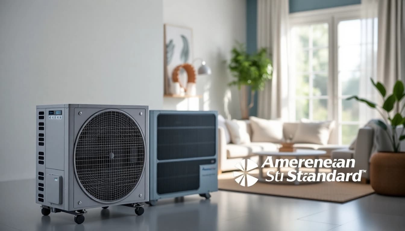 Showcasing American Standard heat pumps in a contemporary home environment emphasizing efficiency and style.