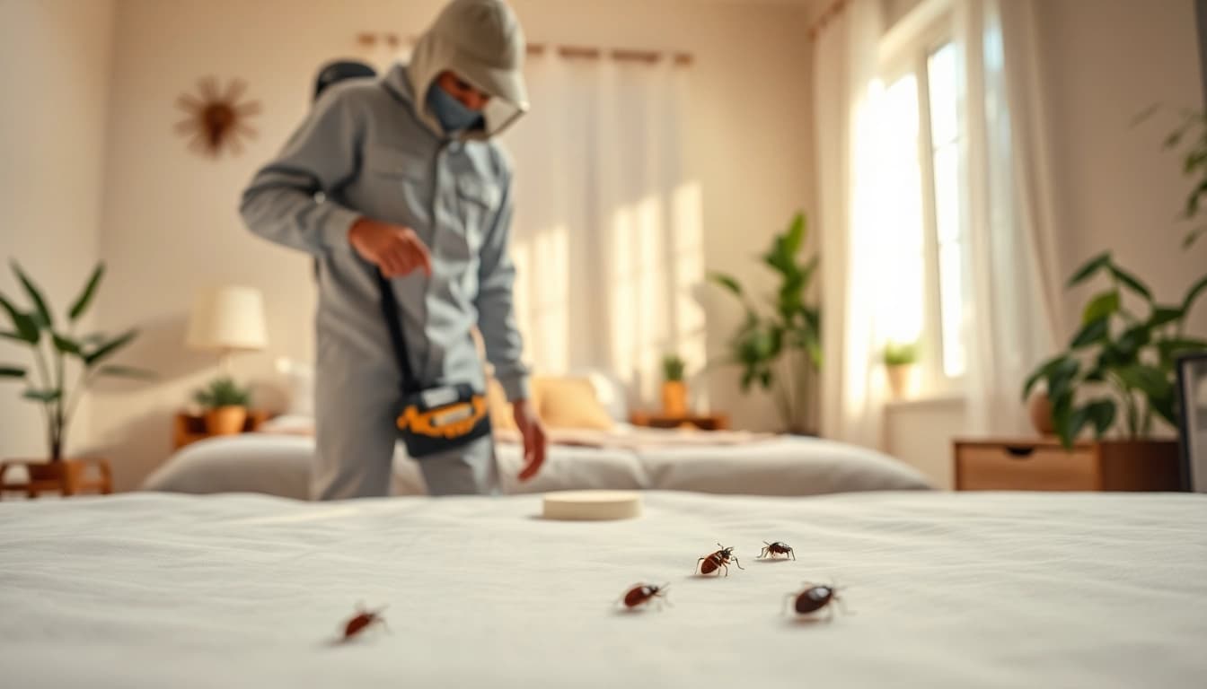 Milwaukee bed bug exterminators inspecting a home for bed bugs while ensuring cleanliness.