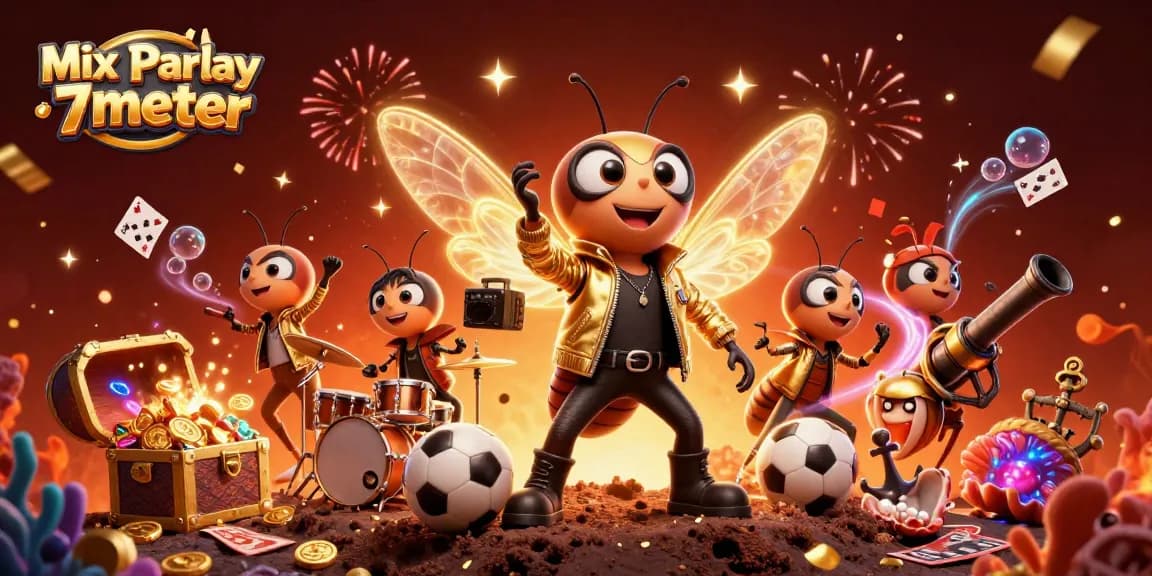 Engage in Mix Parlay 7meter betting with a vibrant scene of a rock star cicada, showcasing sports thrills.