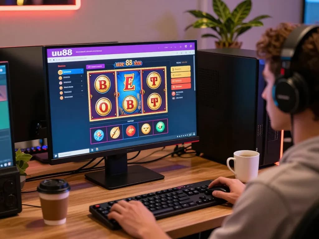 Experience thrilling games on uu88 with a modern gaming setup showcasing vibrant slots.