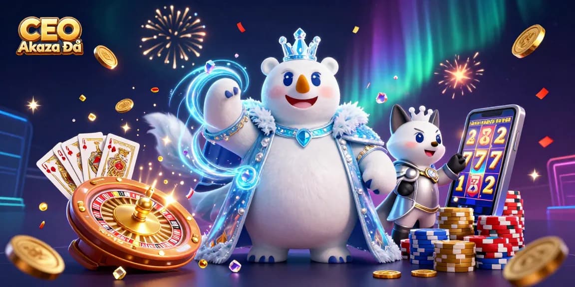 CEO Akaza Đậu leads an engaging online casino scene with vibrant characters and dynamic gaming elements.