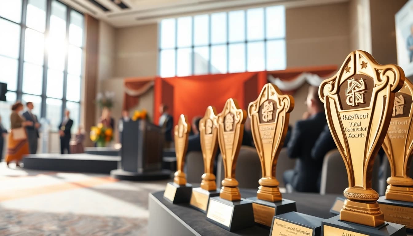 Celebration of construction awards in a prestigious venue highlighting industry excellence.