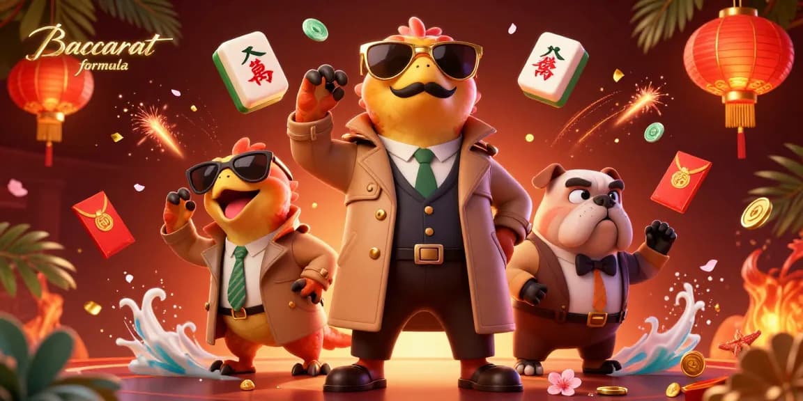 Win with the Baccarat formula in an exciting 3D casino scene featuring cartoon raptors.