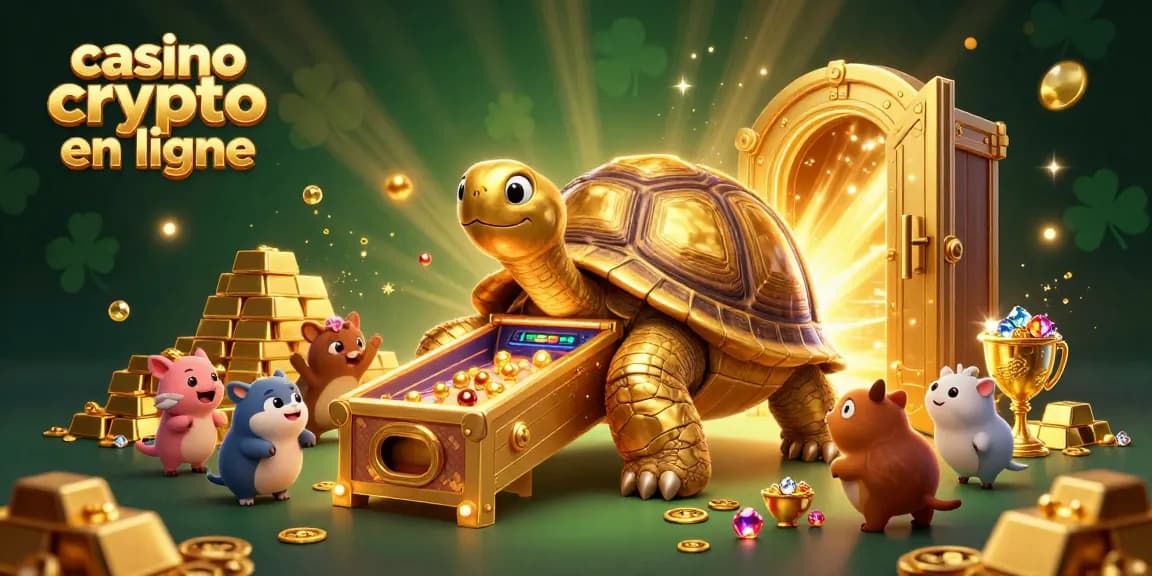 Jouez au casino crypto en ligne avec des tortues dorées au pinball dans un univers scintillant.