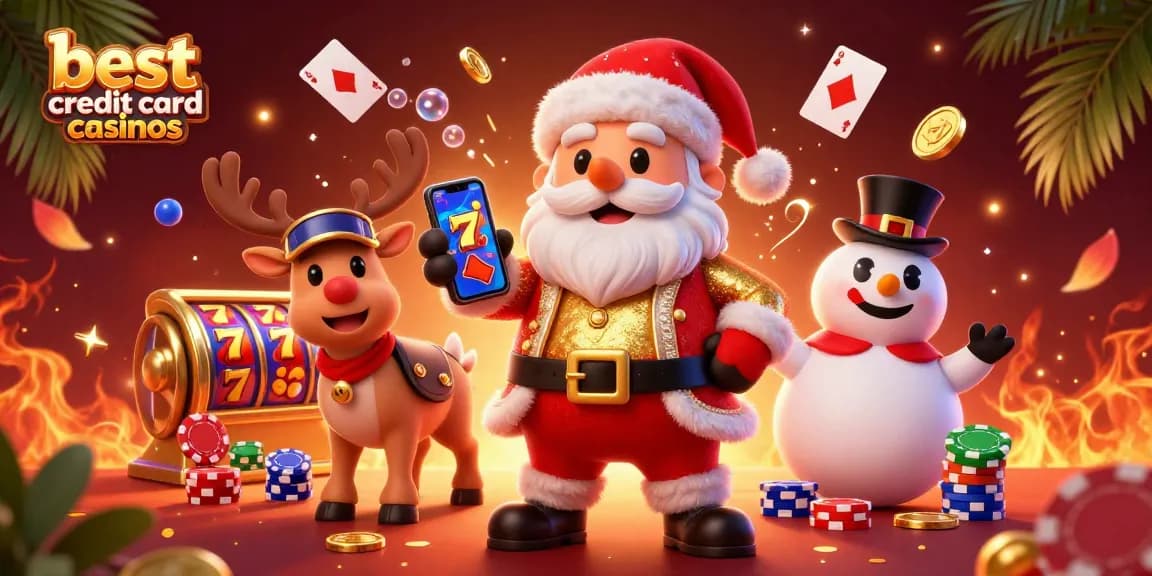 Experience the thrill at the best credit card casinos with Santa and friends celebrating jackpot wins!
