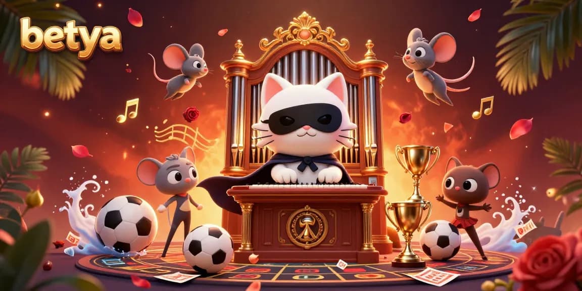 Betya sports betting scene featuring a phantom cat, acrobat mouse, and rich decorations.