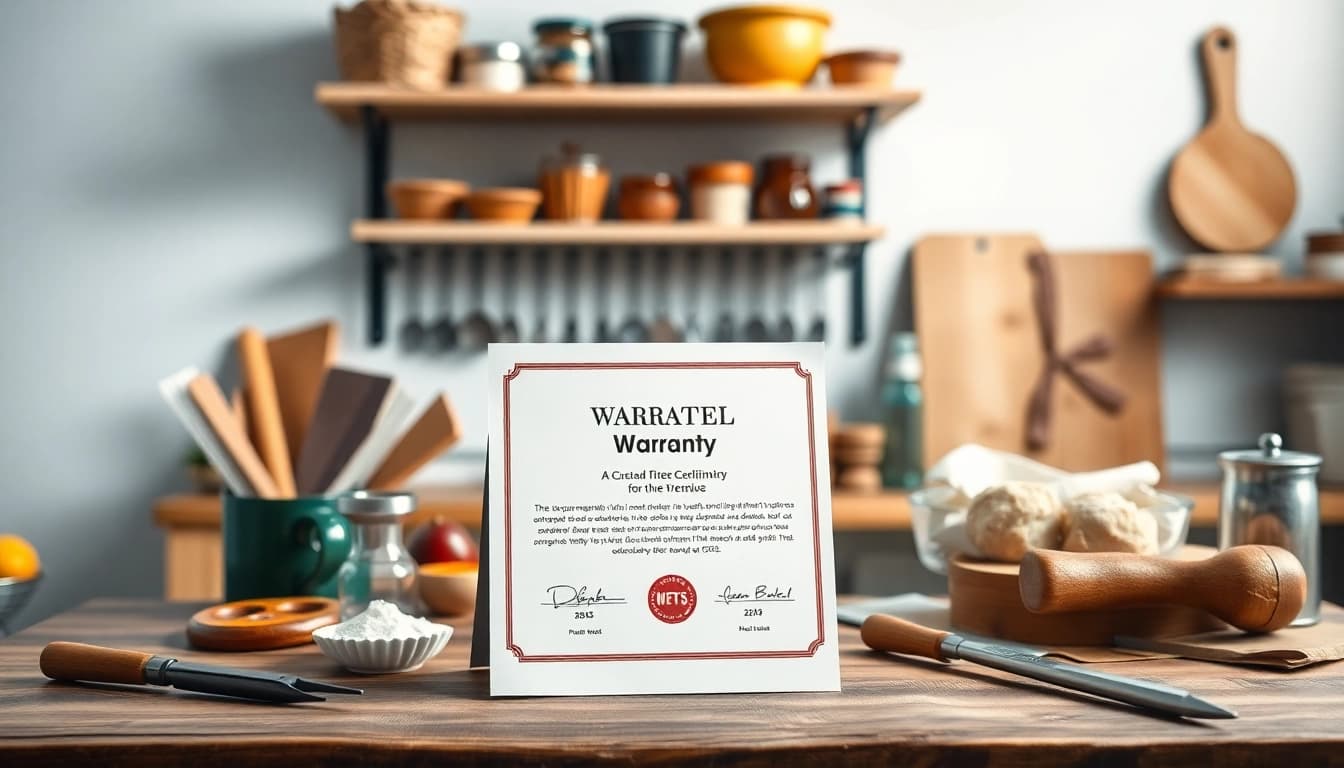 Learn who owns Pretzel warranty with a close-up of a warranty certificate on a kitchen desk.