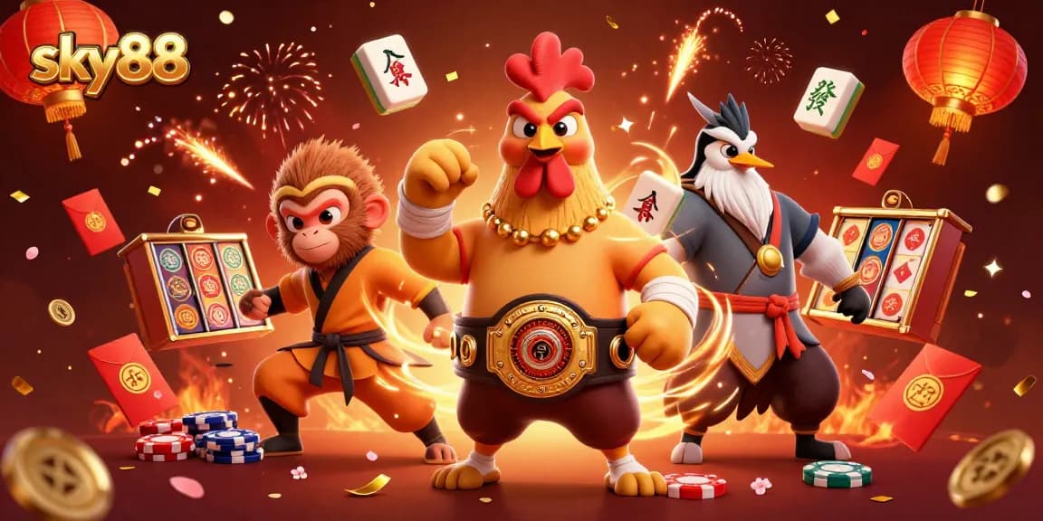 Engage in thrilling casino action with sky88's vibrant gaming adventure scene featuring rich characters and colorful elements.