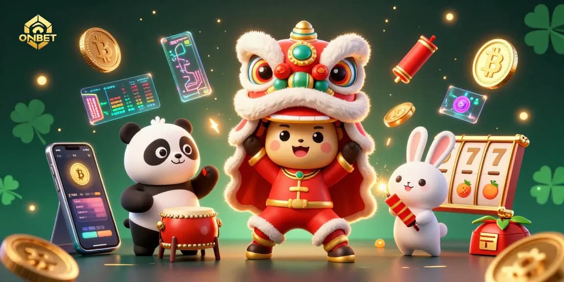 Celebrate with ONBET's vibrant 3D casino scene featuring lucky symbols and energetic characters.