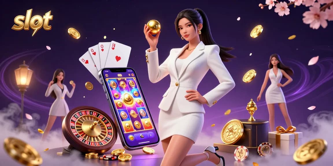 Spin the slot reels with golden coins erupting in this rich casino scene.