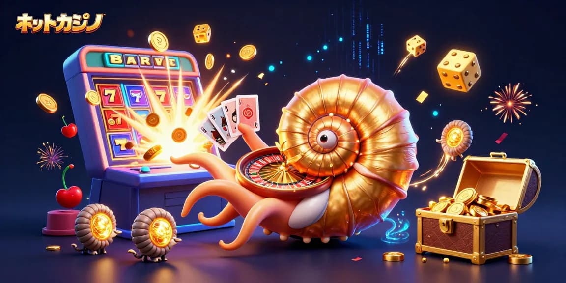 ネットカジノで楽しむカジノゲームを体験しようとするような光景を描いたイラストです。