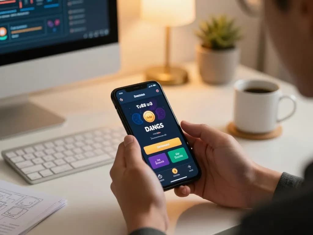 Accessing tr88 đăng nhập on smartphone, showcasing mobile casino gaming interface and cozy home workspace
