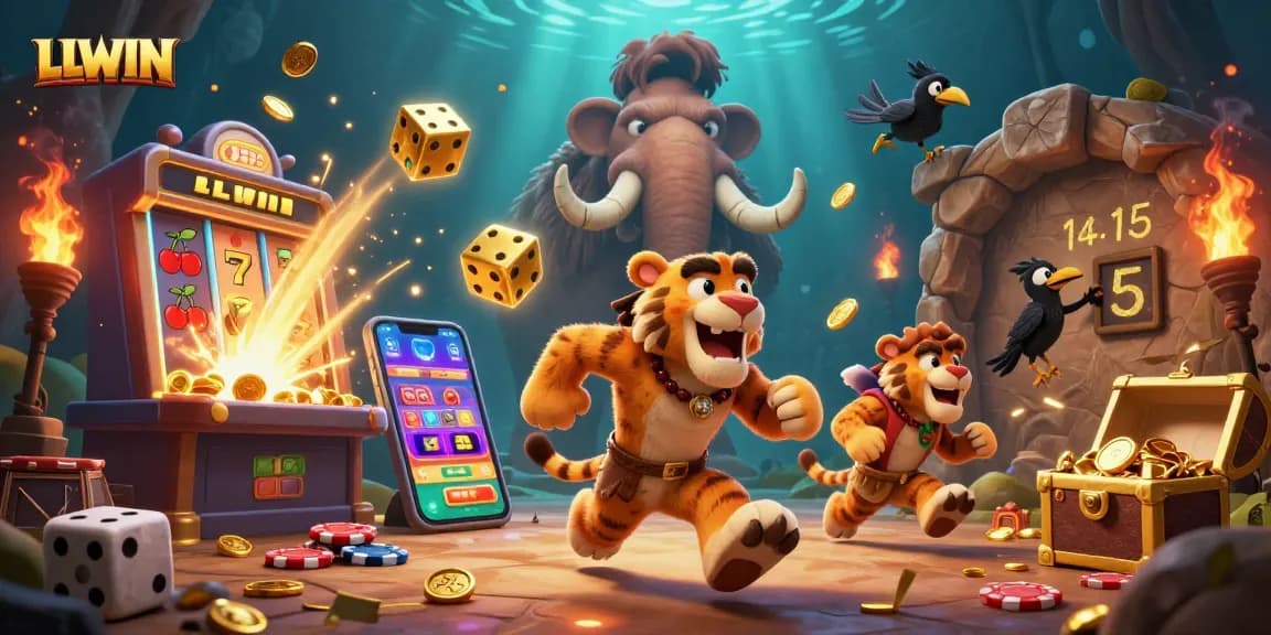 Experience the excitement of LLWIN with a colorful 3D casino scene featuring jackpots, characters, and vibrant gaming elements.
