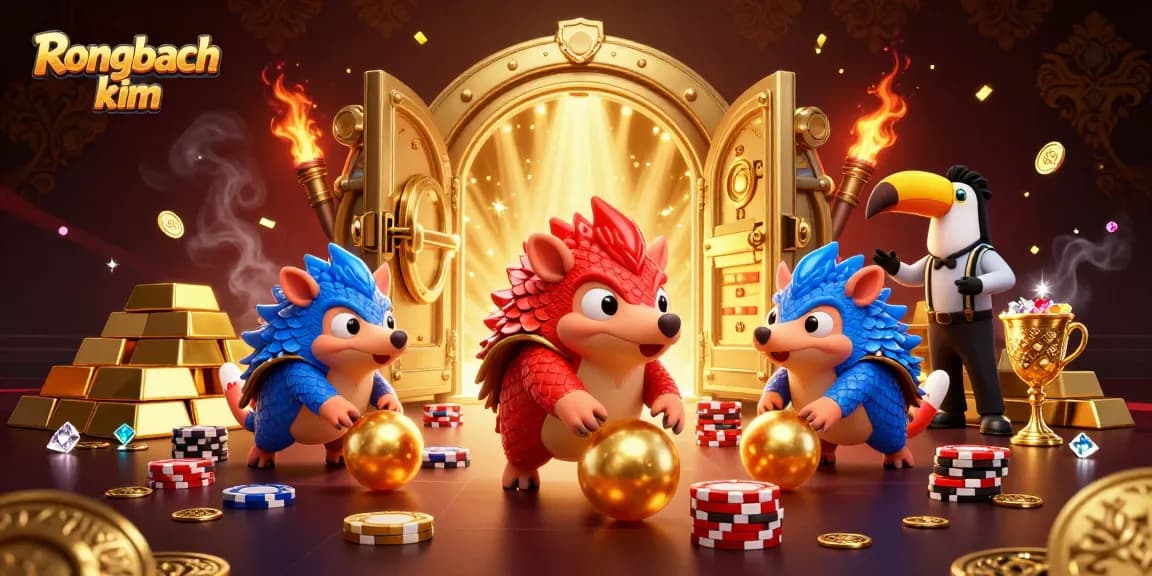 Rongbach kim showcases rival pangolins in an exciting casino scene with golden treasures.