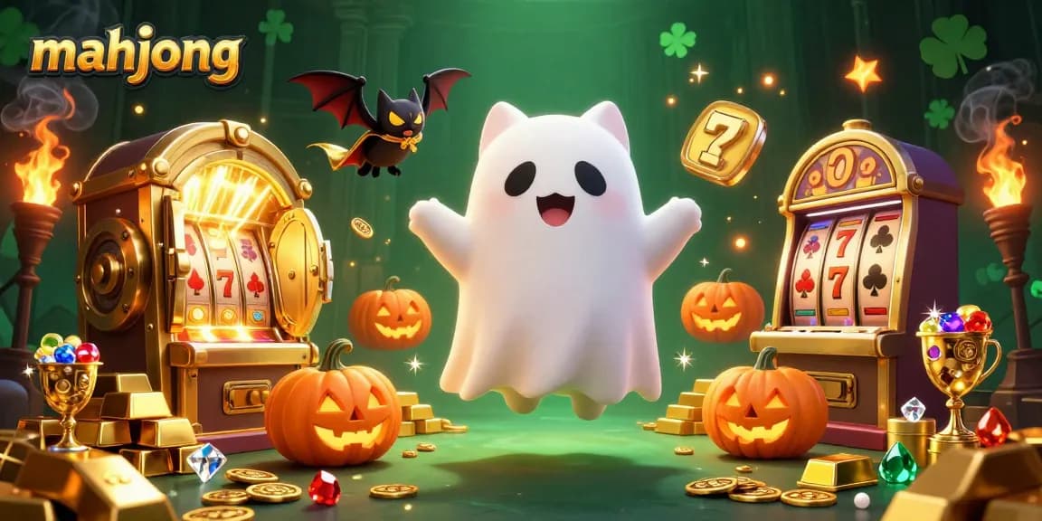 Experience mahjong with a friendly ghost cat in a haunted casino filled with treasures.
