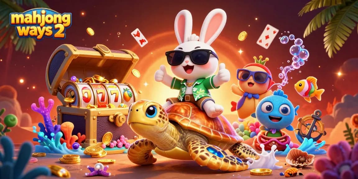 Play mahjong ways 2 with the lucky rabbit in an underwater treasure adventure illustration.