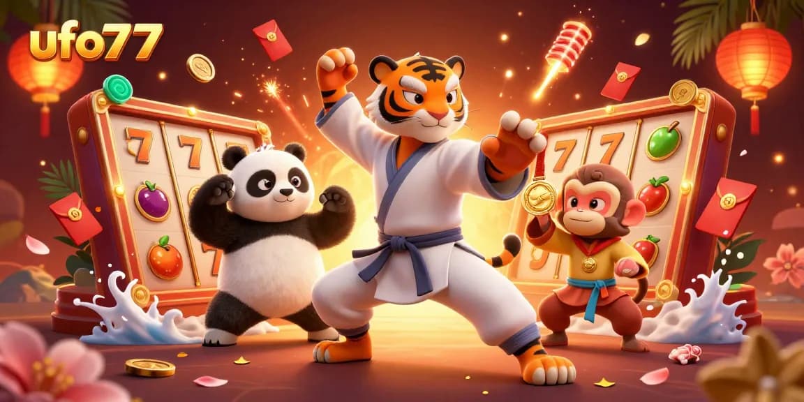 Win big with ufo777 as the kung fu master oversees a vibrant casino scene filled with fortune.
