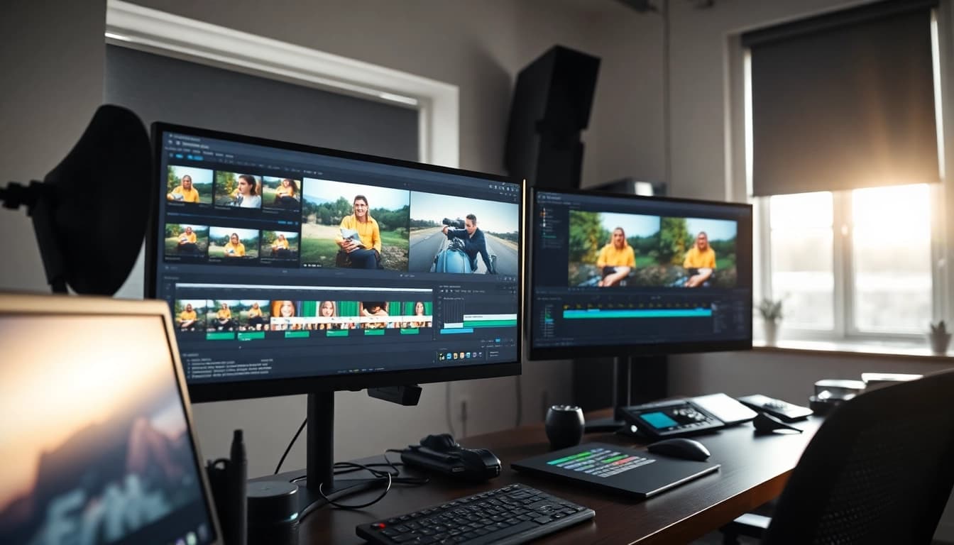 Showcase of post-production & editing process in a vibrant video editing suite.