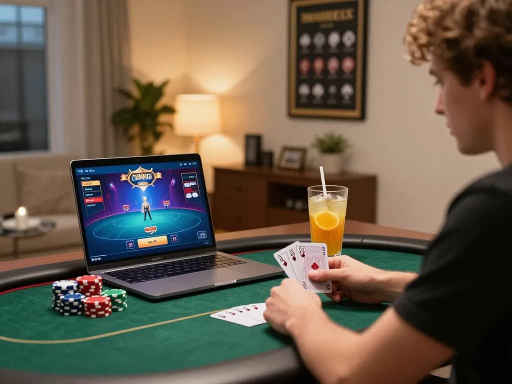 Engaging atmosphere of situs gacor poker gameplay in a stylish home setup with cards and chips