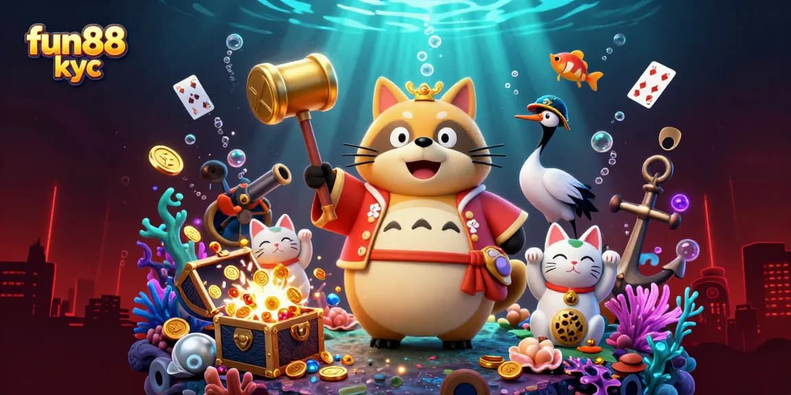 Khám phá thế giới cá cược vui nhộn tại vui chơi fun88 kyc với hình ảnh chú tanuki mạnh mẽ và các nhân vật may mắn