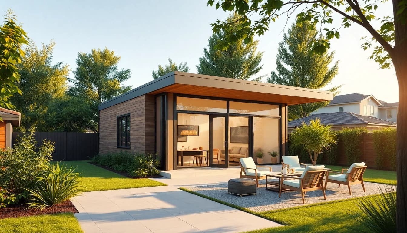 Canton Attached ADU showcasing modern architecture and lush landscaping.