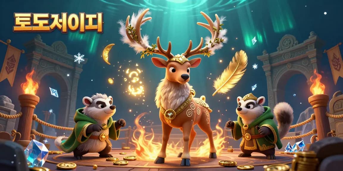 Engage with 토토사이트 in a vibrant 3D illustration of druid characters amidst gambling elements, showcasing dynamic action and immersive atmosphere.