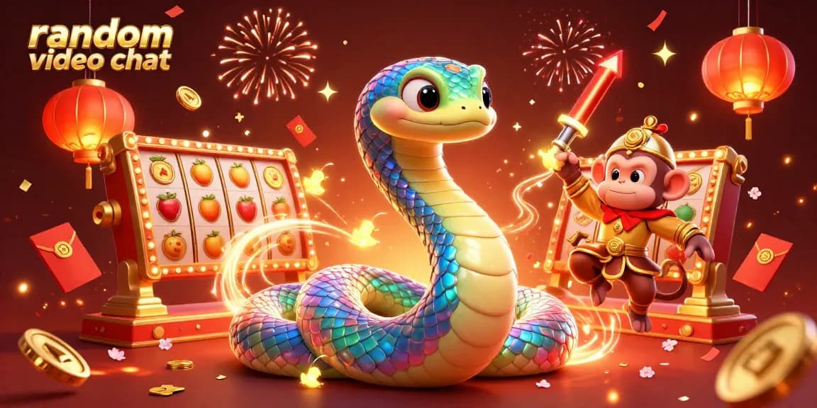 Engage in random video chat excitement with a vibrant 3D scene featuring colorful casino elements.