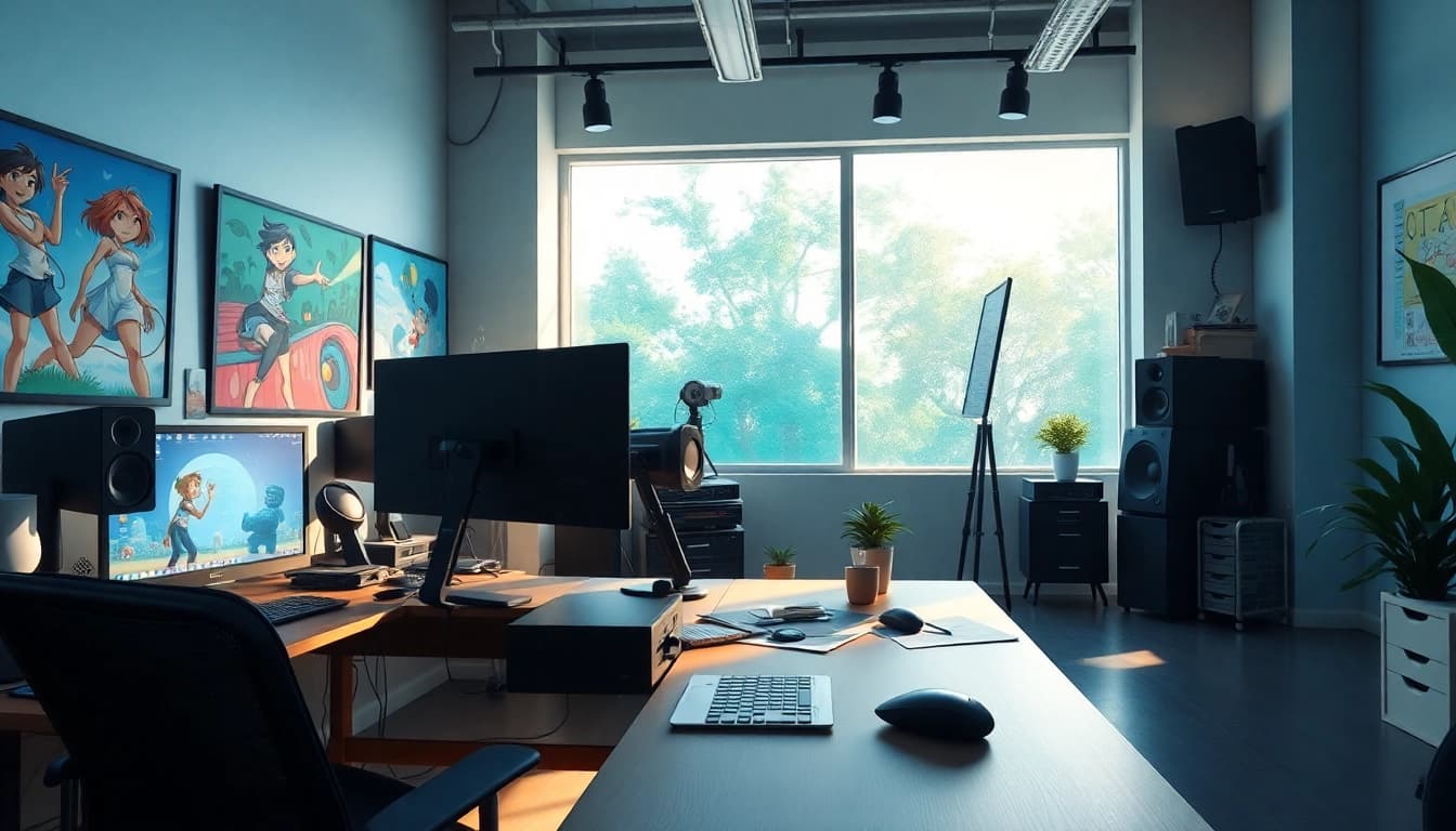 Animation Erstellen in a vibrant animation studio highlighting creativity and technology.