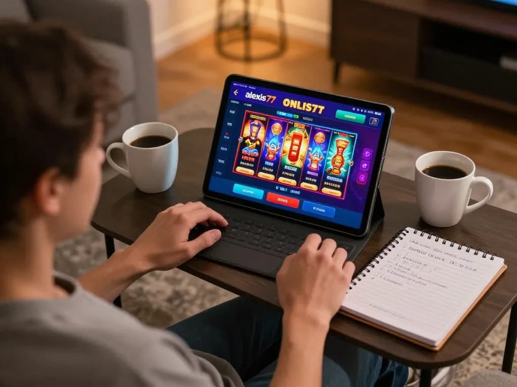 Engaging in online gaming with alexis77 on a tablet while surrounded by cozy home comforts.