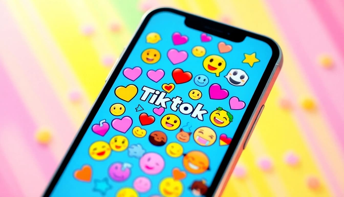 Showcase engaging tiktok emojis in a dynamic smartphone display with vibrant colors.