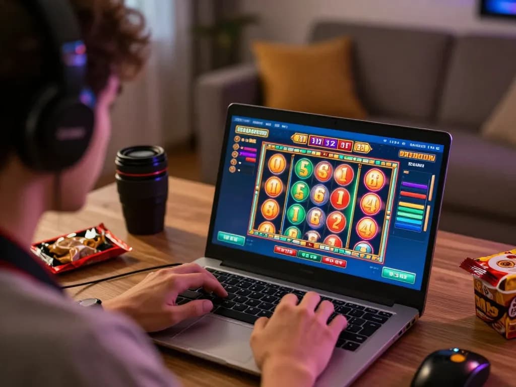 Engaged player at situs slot gacor gaming session focusing on live slot interface.