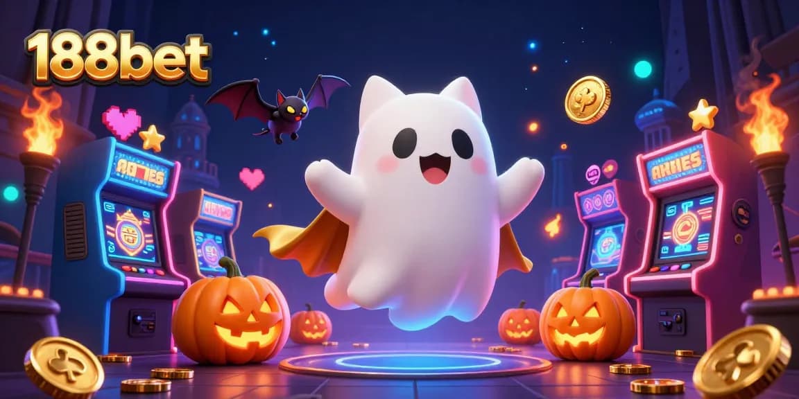 Experience thrilling gameplay with 188bet, featuring ghostly characters and vibrant casino elements.
